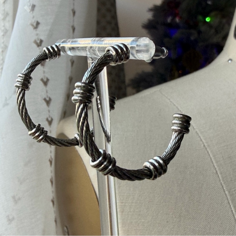 Stylish Twisted Silver Hoop Earrings